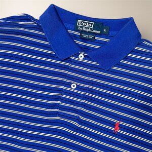 Polo Ralph Lauren Men's Large Blue White Plaid Pima Cotton Short‎ Sleeve Shirt